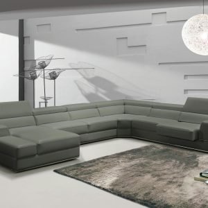 Divani Casa Pella - Modern Grey Italian Leather U Shaped Sectional Sofa