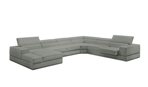Divani Casa Pella - Modern Grey Italian Leather U Shaped Sectional Sofa - Image 2