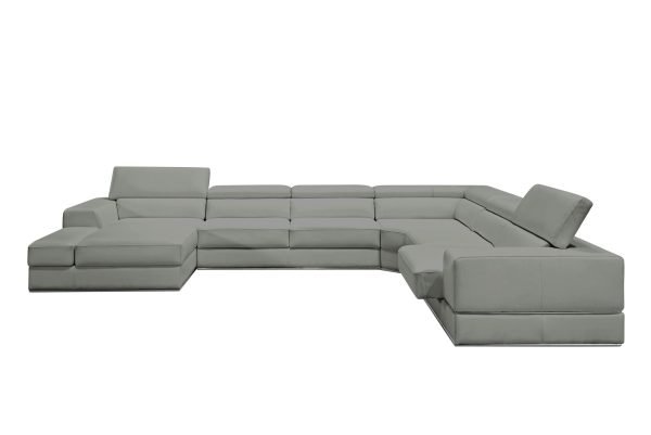 Divani Casa Pella - Modern Grey Italian Leather U Shaped Sectional Sofa - Image 3