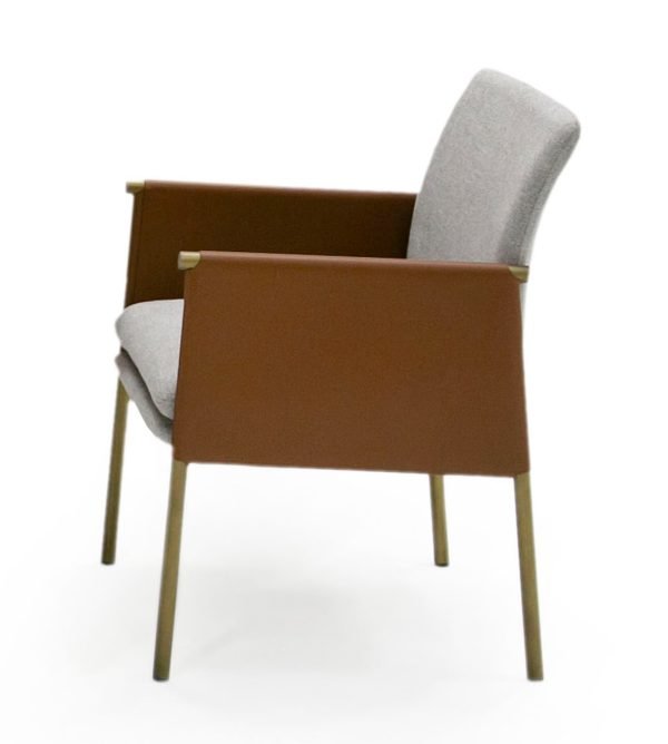 Modrest Pettit - Modern Light Grey/ Camel and Brass Arm Dining Chair - Image 2
