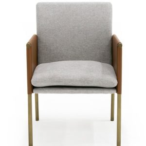 Modrest Pettit - Modern Light Grey/ Camel and Brass Arm Dining Chair