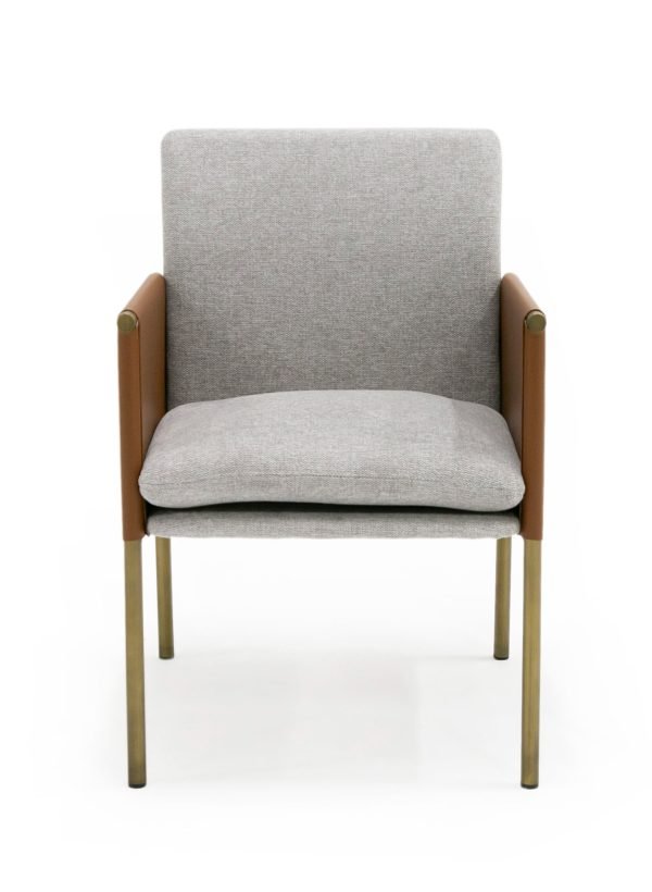 Modrest Pettit - Modern Light Grey/ Camel and Brass Arm Dining Chair