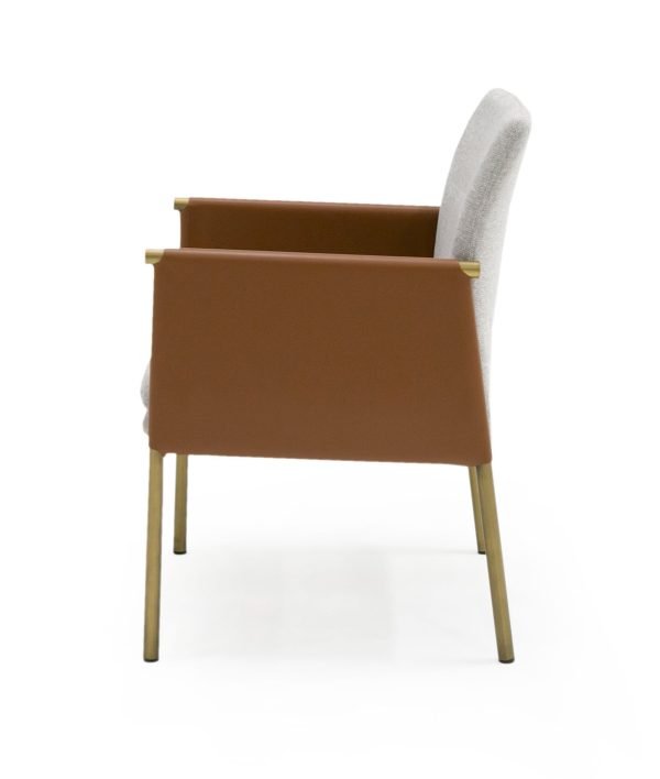 Modrest Pettit - Modern Light Grey/ Camel and Brass Arm Dining Chair - Image 3