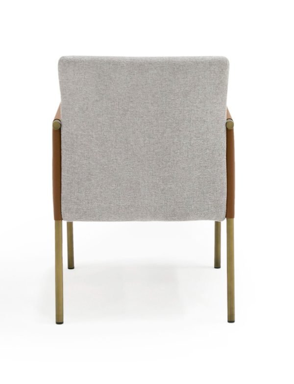 Modrest Pettit - Modern Light Grey/ Camel and Brass Arm Dining Chair - Image 4