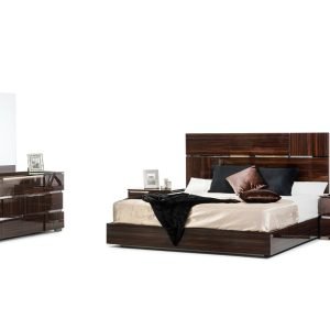 Eastern King Picasso Italian Modern Ebony Lacquer Bed