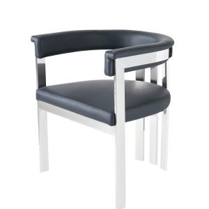 Modrest Pontiac - Modern Black Vegan Leather and Stainless Steel Dining Chair