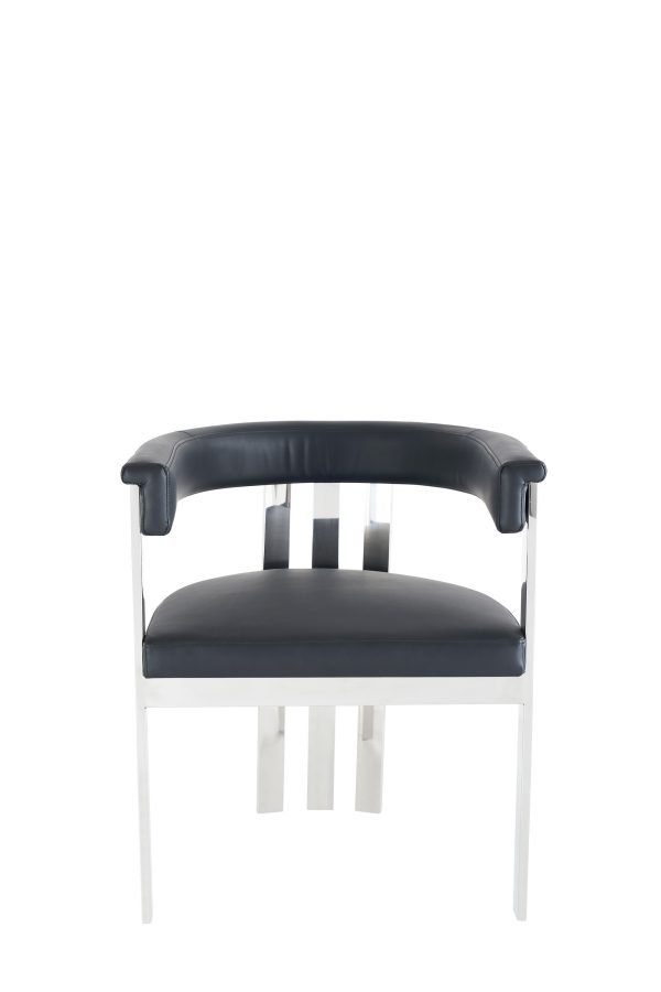 Modrest Pontiac - Modern Black Vegan Leather and Stainless Steel Dining Chair - Image 2
