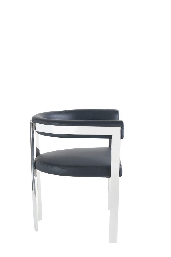 Modrest Pontiac - Modern Black Vegan Leather and Stainless Steel Dining Chair - Image 3