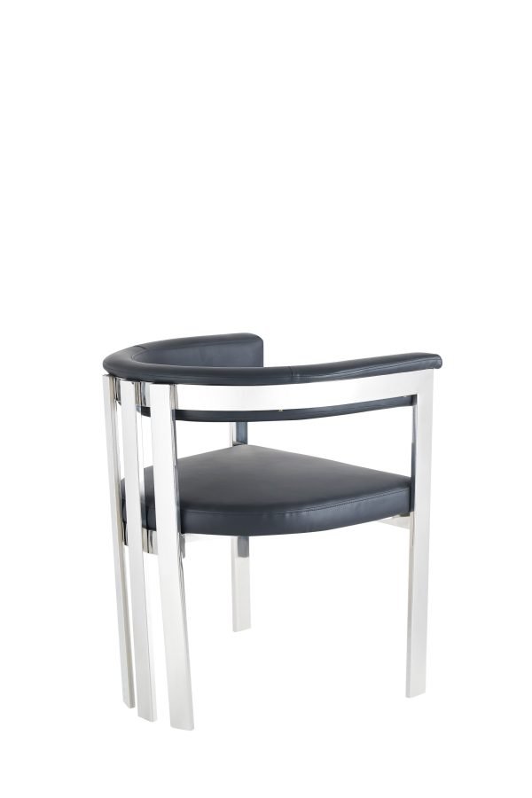 Modrest Pontiac - Modern Black Vegan Leather and Stainless Steel Dining Chair - Image 4