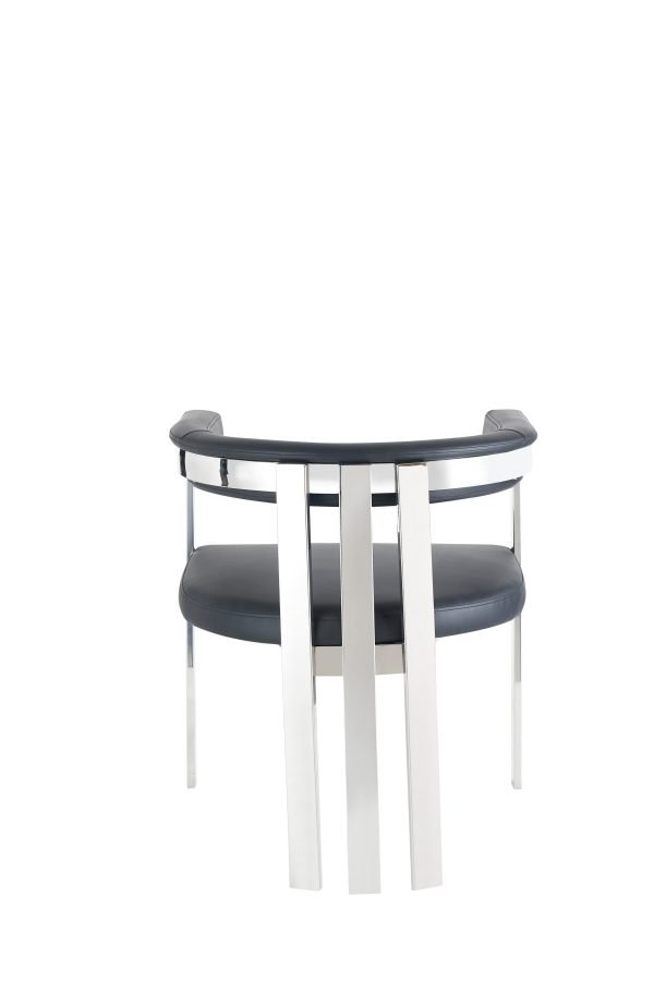 Modrest Pontiac - Modern Black Vegan Leather and Stainless Steel Dining Chair - Image 5