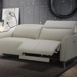 Divani Casa Prairie Modern Light Grey Leather Dual Electric Sofa Recliner with Electric Headrest