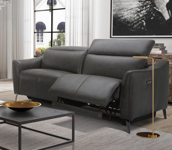 Divani Casa Prairie Modern Dark Grey Leather Dual Electric Loveseat with Electric Headrest - Image 2