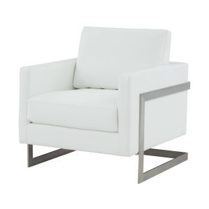 Modrest Prince - Contemporary White + Silver Leather Accent Chair