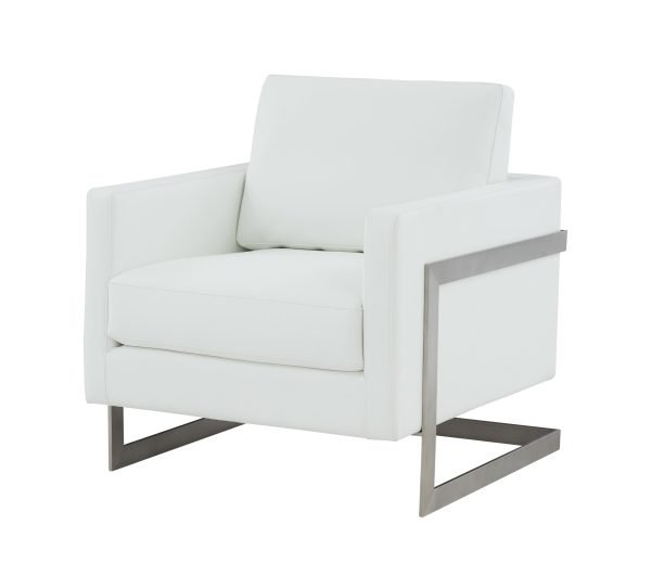 Modrest Prince - Contemporary White + Silver Leather Accent Chair