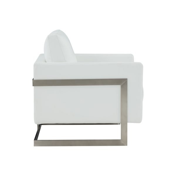 Modrest Prince - Contemporary White + Silver Leather Accent Chair - Image 2