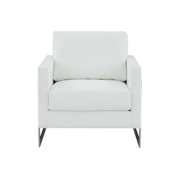 Modrest Prince - Contemporary White + Silver Leather Accent Chair - Image 3