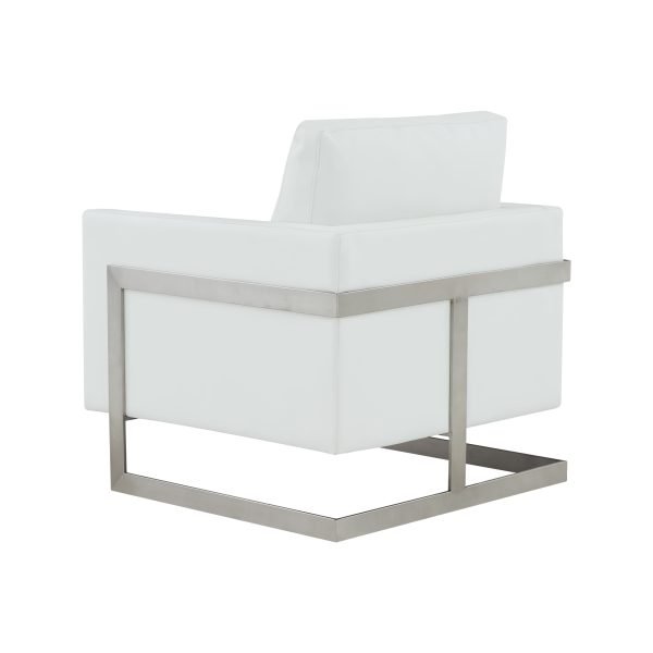 Modrest Prince - Contemporary White + Silver Leather Accent Chair - Image 4