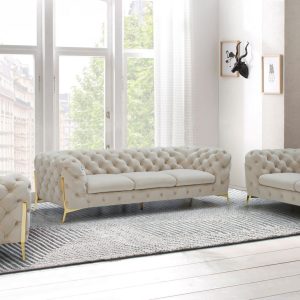 Divani Casa Quincey - Transitional Beige Velvet Sofa Set