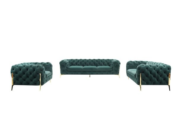 Divani Casa Quincey - Transitional Emerald Green Velvet Sofa Set - Image 2
