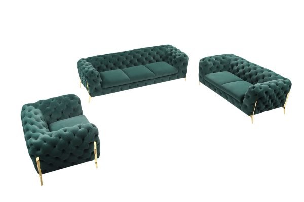 Divani Casa Quincey - Transitional Emerald Green Velvet Sofa Set - Image 3