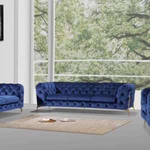 Divani Casa Quincey - Transitional Blue Velvet Sofa Set