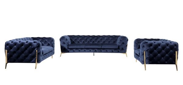 Divani Casa Quincey - Transitional Blue Velvet Sofa Set - Image 2