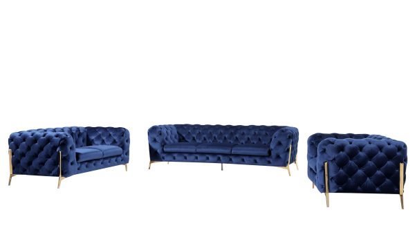 Divani Casa Quincey - Transitional Blue Velvet Sofa Set - Image 3