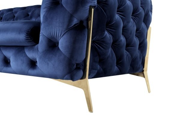 Divani Casa Quincey - Transitional Blue Velvet Loveseat - Image 3