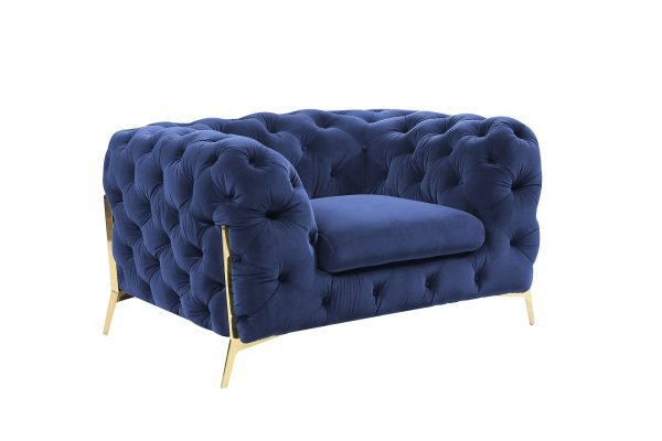 Divani Casa Quincey - Transitional Blue Velvet Chair - Image 2