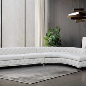 DIvani Casa Kohl - Contemporary White RAF Curved Shape Sectional Sofa w/ Chaise