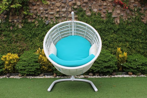 Renava Doheny Outdoor White & Aqua Blue Hanging Chair - Image 2