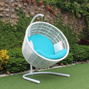 Renava Doheny Outdoor White & Aqua Blue Hanging Chair