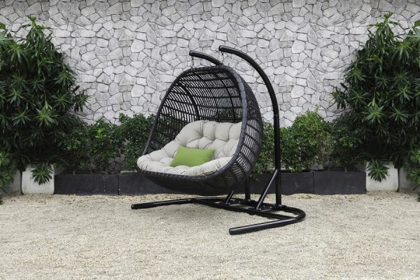 Renava San Juan Outdoor Black & Beige Hanging Chair - Image 3