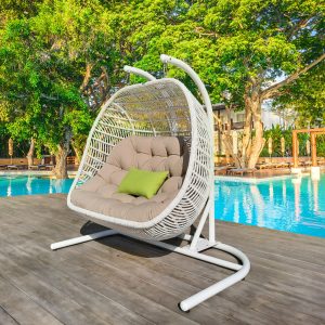 Renava San Juan Outdoor White & Beige Hanging Chair