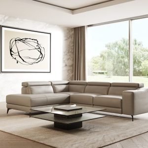Divani Casa Rampart Modern Light Grey Leather Sectional Sofa with Electric Recliner