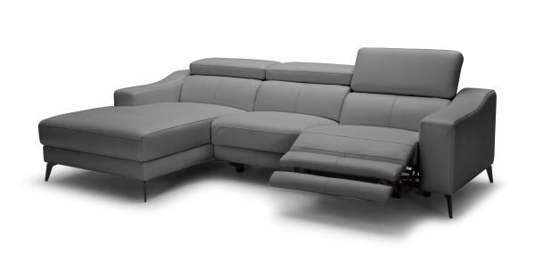 Modrest Rampart - Modern L-Shape LAF Grey Leather Sectional Sofa with 1 Recliner - Image 2