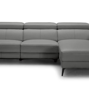 Modrest Rampart - Modern L-Shape RAF Grey Leather Sectional Sofa with 1 Recliner