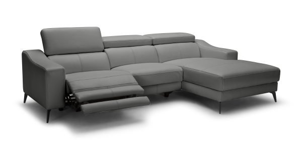 Modrest Rampart - Modern L-Shape RAF Grey Leather Sectional Sofa with 1 Recliner - Image 2