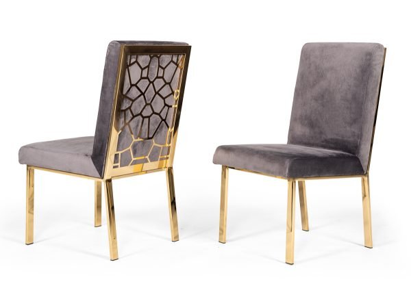 Modrest Reba Modern Grey Velvet & Gold Dining Chair (Set of 2) - Image 5