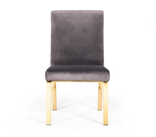 Modrest Reba Modern Grey Velvet & Gold Dining Chair (Set of 2) - Image 4