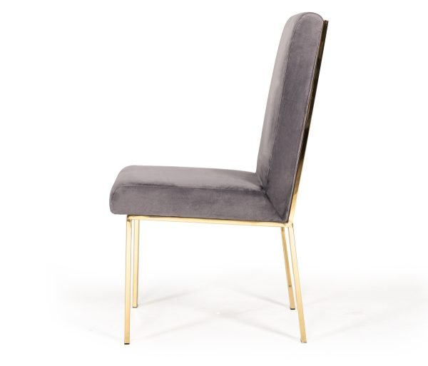 Modrest Reba Modern Grey Velvet & Gold Dining Chair (Set of 2) - Image 3
