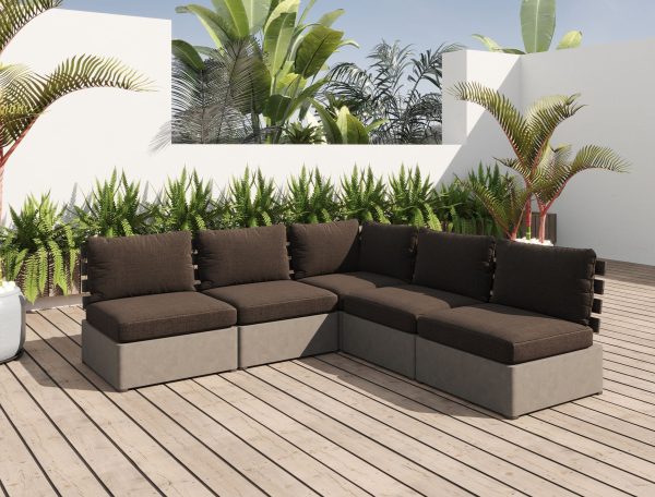 Renava Garza Outdoor Concrete & Teak Modular Sectional - Image 4
