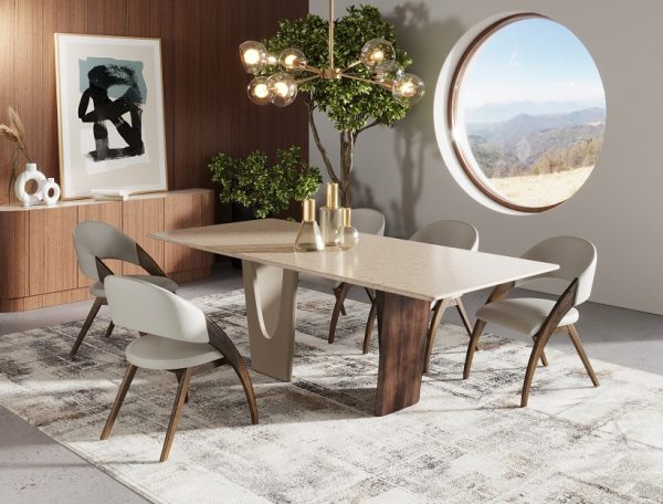 Modrest Brianna - Contemporary Marble and Cream/Walnut Dining Table - Image 3