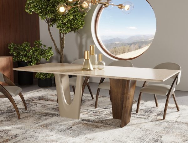 Modrest Brianna - Contemporary Marble and Cream/Walnut Dining Table - Image 4