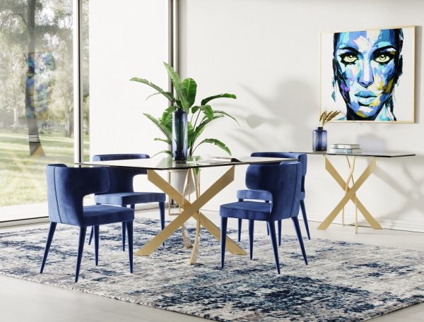 Modrest Pyrite Modern Glass and Gold Dining Table
