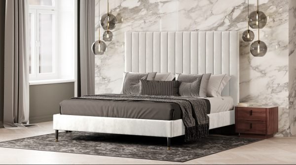 Modrest Hemlock - Contemporary White Fabric  Bed - Image 2