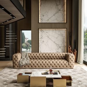 Coronelli Collezioni Ellington- Italian Beige Nubuck Leather 4-Seater Sofa