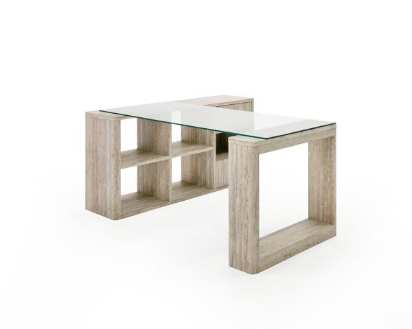 Nova Domus Roma - Modern Glass + Travertine Reversible Desk - Image 2