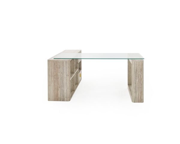 Nova Domus Roma - Modern Glass + Travertine Reversible Desk - Image 4
