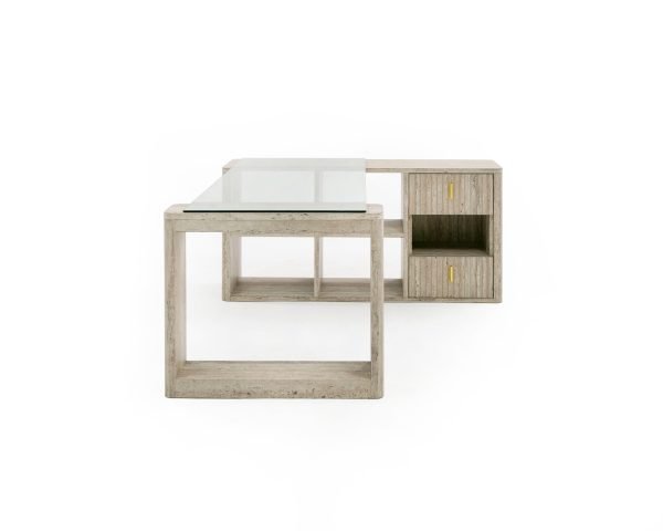 Nova Domus Roma - Modern Glass + Travertine Reversible Desk - Image 5